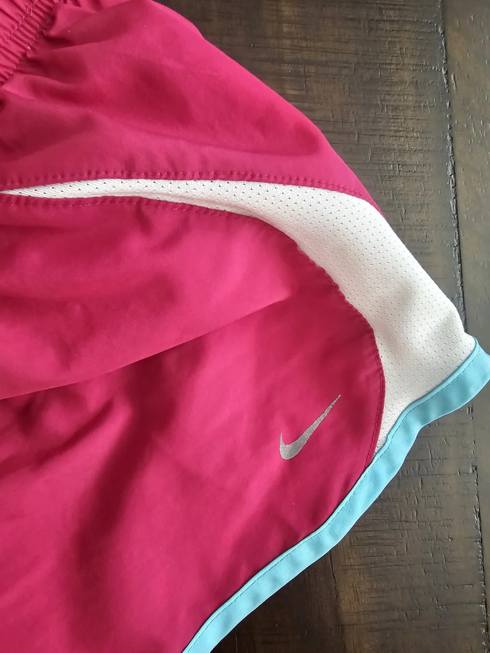 Nike Bright Pink Girls' Athletic Shorts with Light Blue Trim